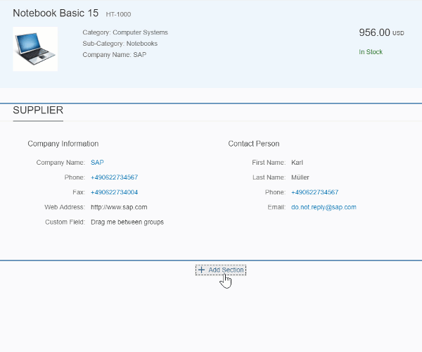 Example of adding a section